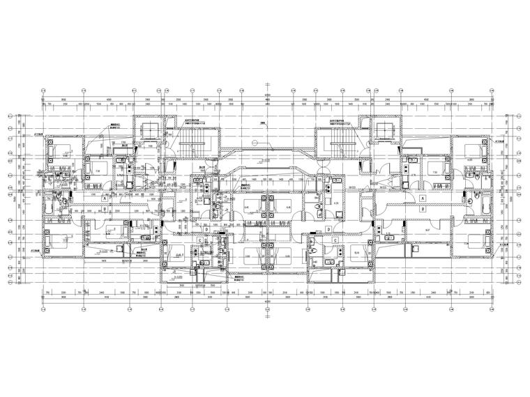 [上海]高层商办楼_人才公寓建筑施工图-1#楼标准层平面放大图