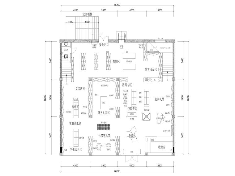 ​[沈阳]520㎡文华书店设计施工图+3D模型-一层平面布置图