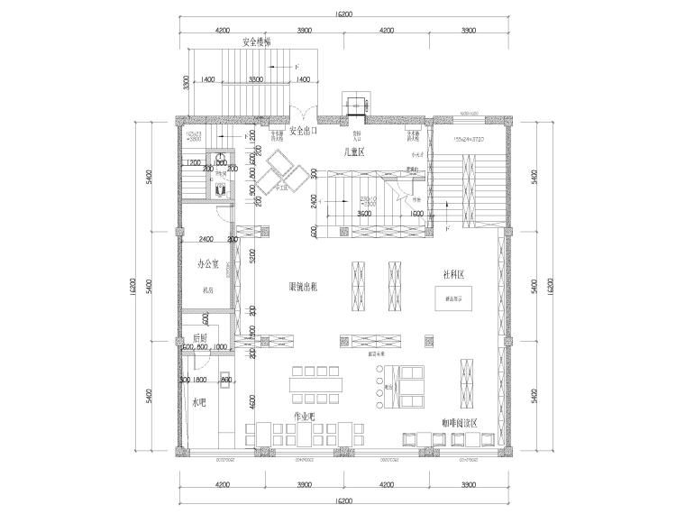 ​[沈阳]520㎡文华书店设计施工图+3D模型-二层平面布置图