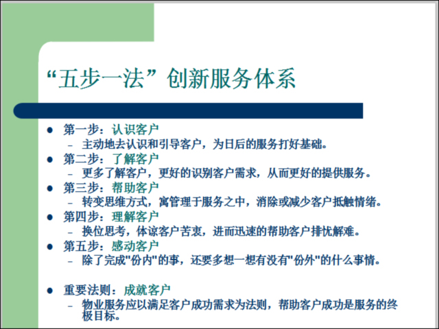 知名地产物业管理就是服务-“五步一法”创新服务体系