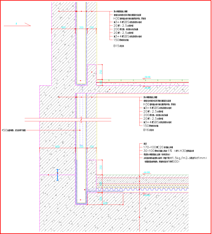 永久性水下混凝土结构外墙内疏水板施工质量-B15B16层防水结构节点