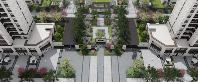 [山东]青岛新中式住宅社区景观设计方案-次入口景观效果图