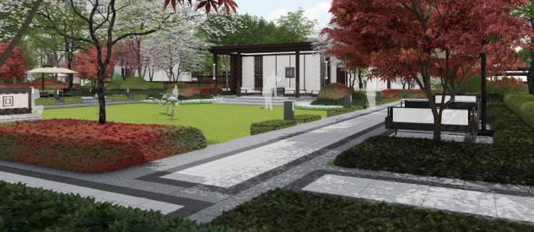 [山东]青岛新中式住宅社区景观设计方案-社区空间景观效果图2