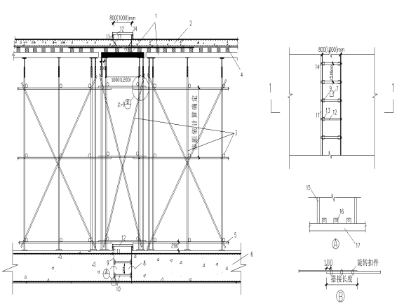 建设项目施工现场质量目标控制模板分项-后浇带模板支撑示意图