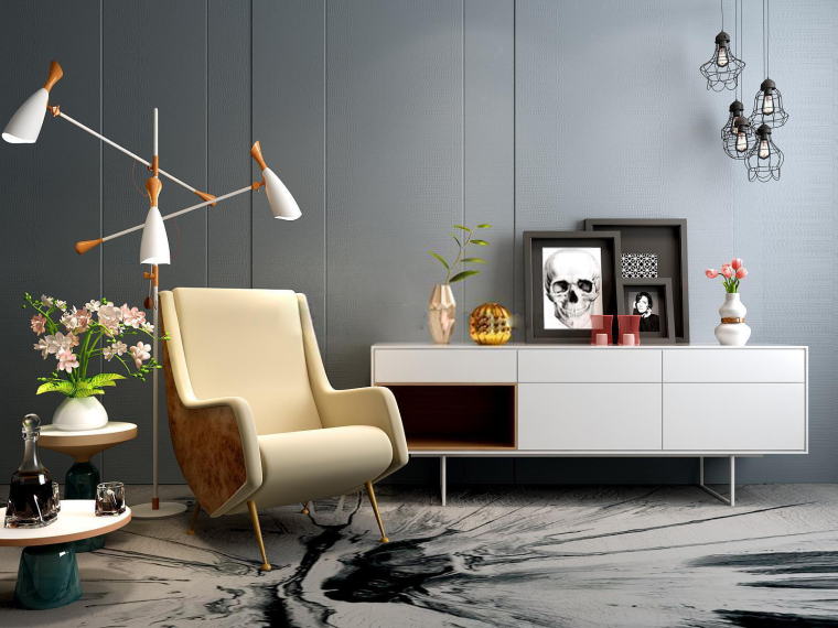 su现代沙发模型资料下载-现代电视柜沙发椅饰品组合3D模型​+效果图