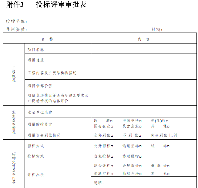 企业精细化管理手册过程及成果报表(260页)-投标评审审批表