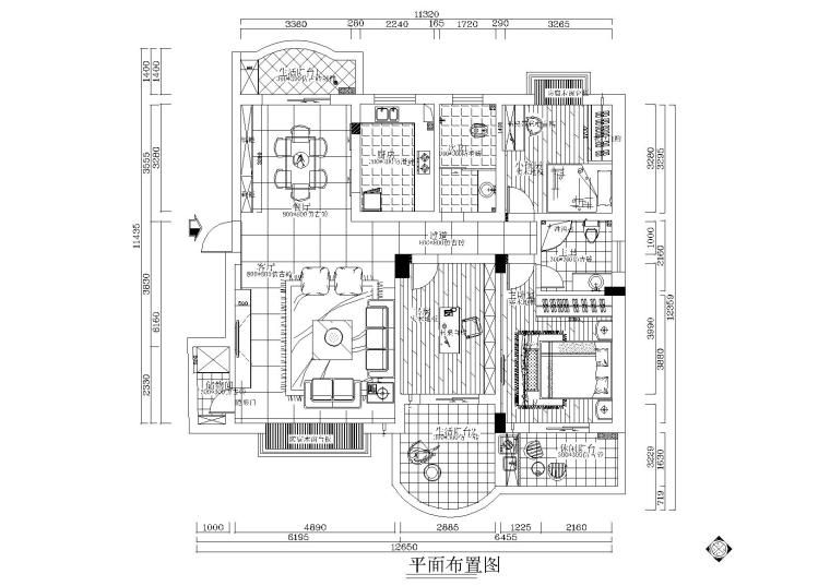 一体化污水施工图资料下载-现代二居室客餐厅一体化施工图