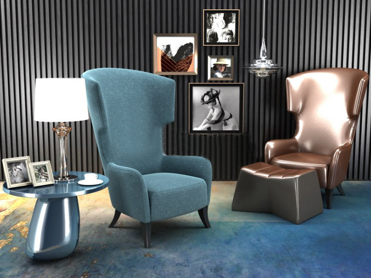 休闲沙发组合效果图资料下载-皮质布艺单人沙发组合3D模型+效果图
