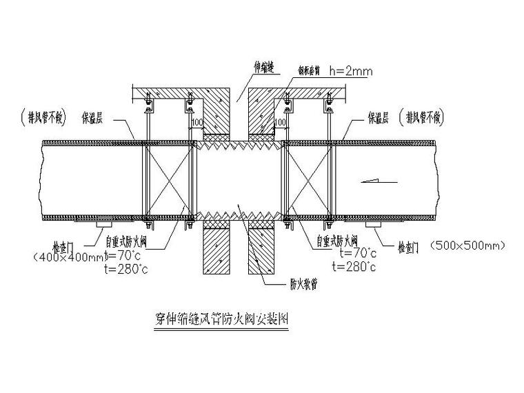 穿伸缩缝风管防火阀安装图