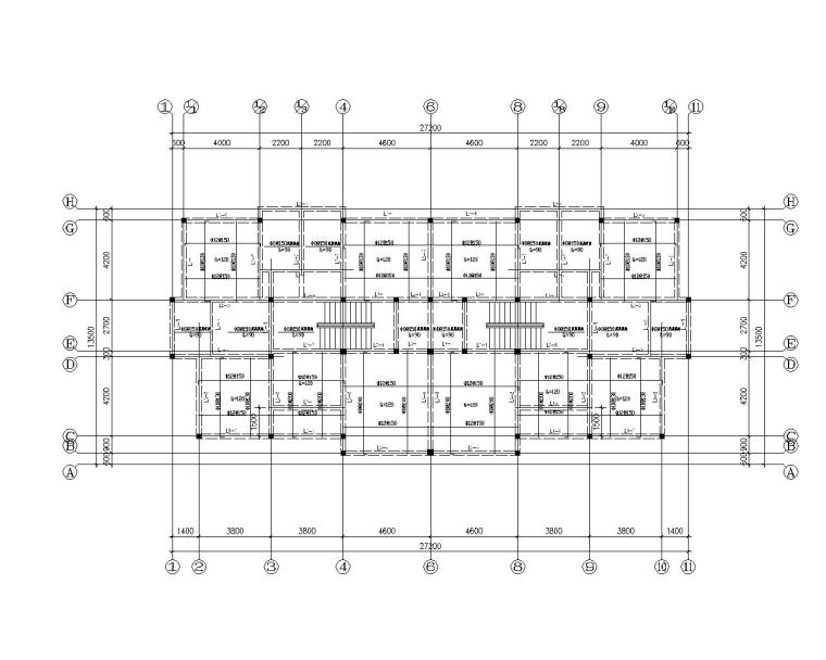 双拼三层砖混结构别墅施工图（CAD含建筑）-结构平面图2