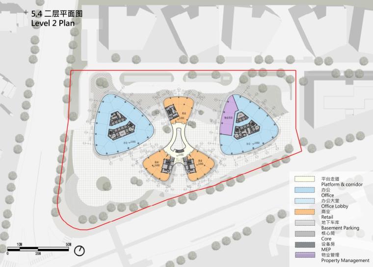 [湖南]现代风格国际研发中心办公建筑设计-二层平面图