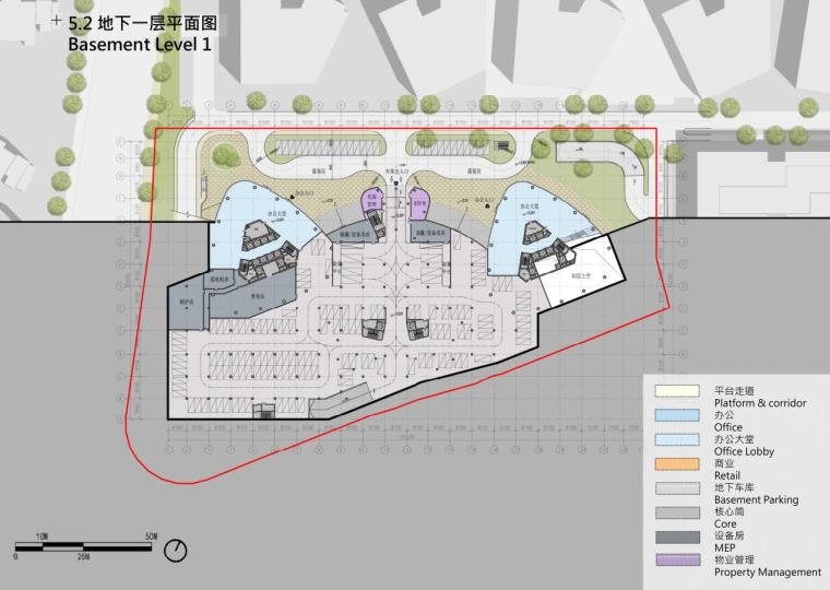 [湖南]现代风格国际研发中心办公建筑设计-地下一层平面图