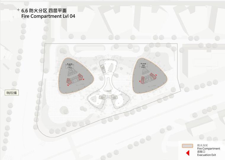 [湖南]现代风格国际研发中心办公建筑设计-防火分区 四层平面