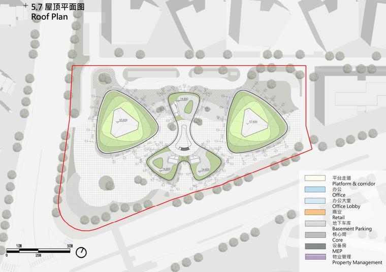 [湖南]现代风格国际研发中心办公建筑设计-屋顶平面图