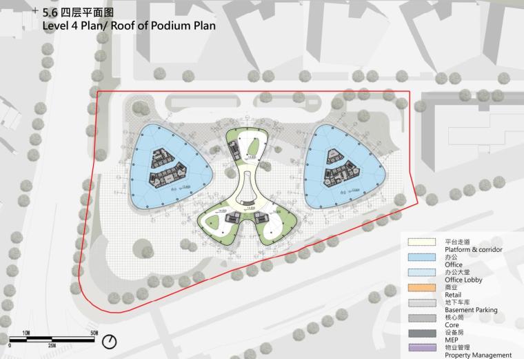 [湖南]现代风格国际研发中心办公建筑设计-四层平面图