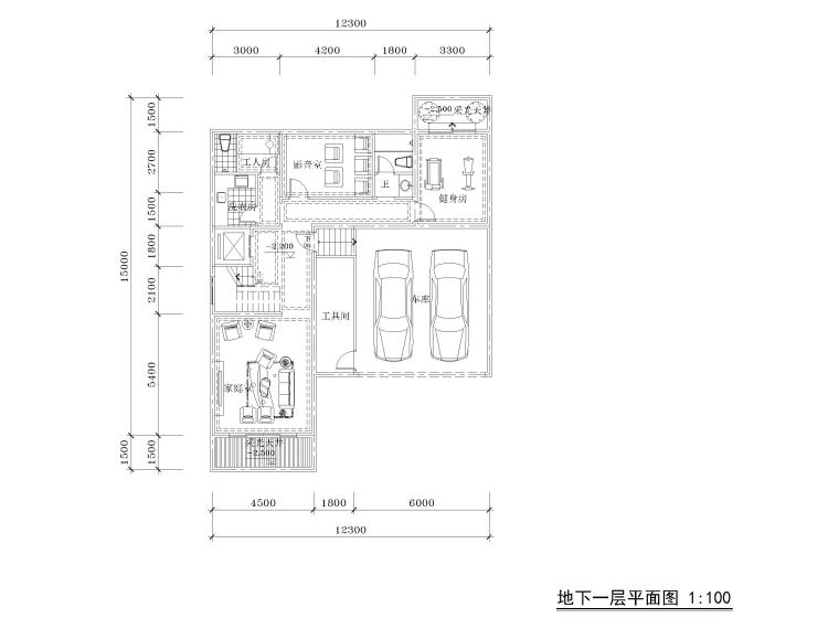 四开间一梯两户户型平面资料下载-低层别墅双拼四房三开间户型图CAD-230㎡