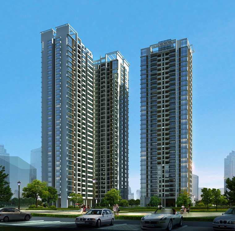 [分享]小区高层住宅楼建筑外观设计案例效果图
