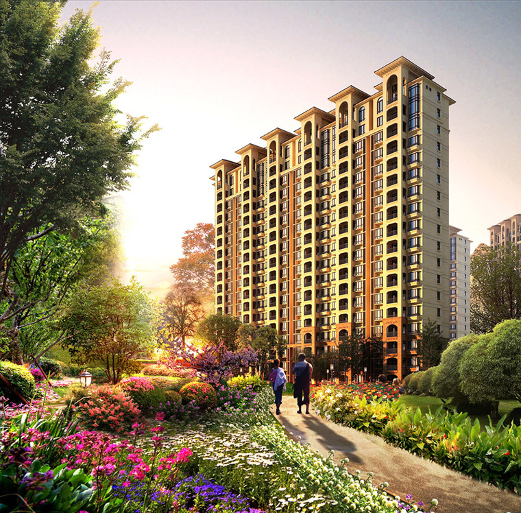 [分享]小区高层住宅楼建筑外观设计案例效果图