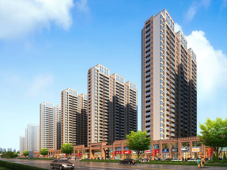 [分享]小区高层住宅楼建筑外观设计案例效果图