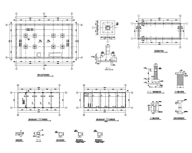 消防水池及泵房混凝土结构施工图（CAD）-消防水池平面布置图及配筋图