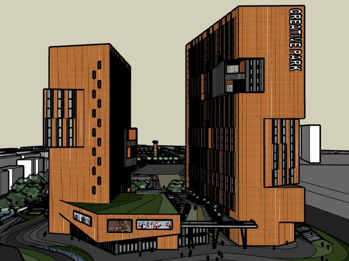 西班牙板式高层SU模型资料下载-高层创意大厦建筑SU模型设计