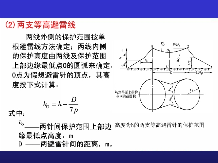 防雷保护范围计算-等高避雷线