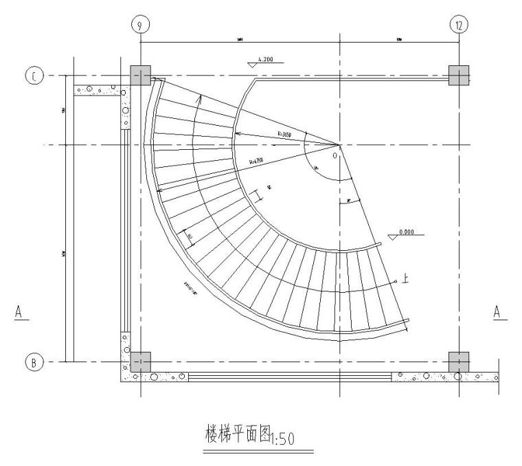 CAD模型旋转楼梯资料下载-单层扇形旋转混凝土楼梯结构施工图（CAD）