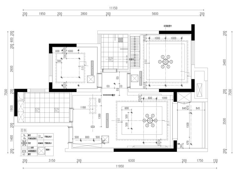 [江苏]85㎡现代两居室家装样板间设计施工图-灯具定位图