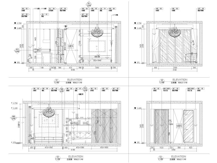 [江苏]85㎡现代两居室家装样板间设计施工图-客餐厅立面图