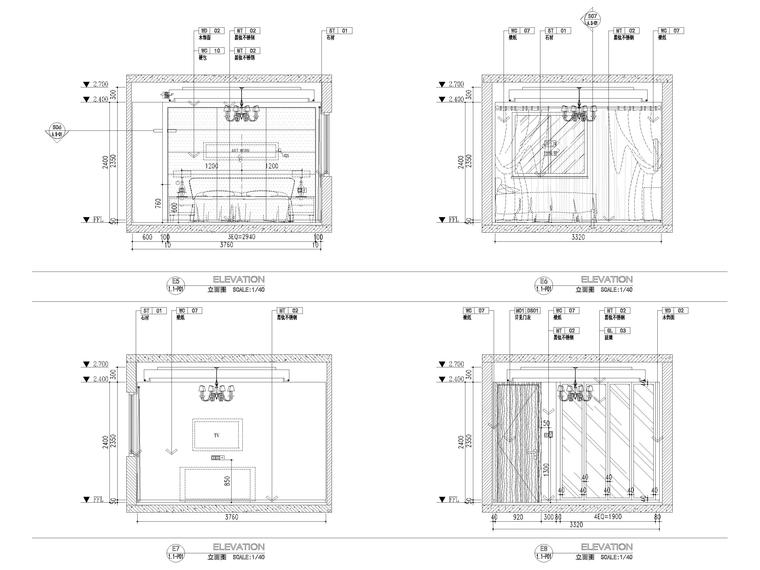 [江苏]85㎡现代两居室家装样板间设计施工图-卧室立面图