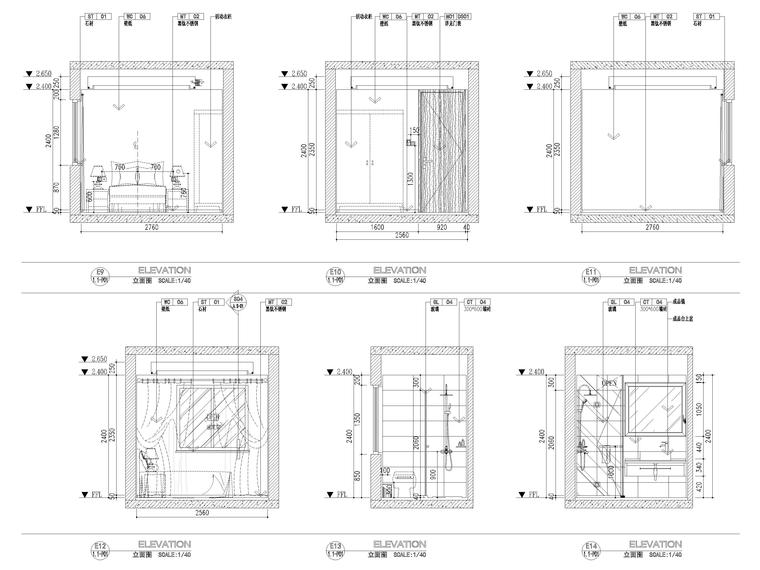 [江苏]85㎡现代两居室家装样板间设计施工图-卫生间立面图