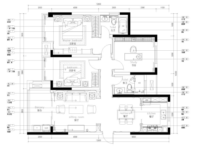 85平两居室样板间资料下载-[江苏]115㎡现代两居室样板间设计施工图