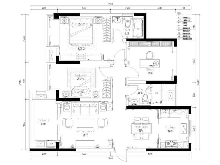 [江苏]115㎡现代两居室样板间设计施工图-机电点位图