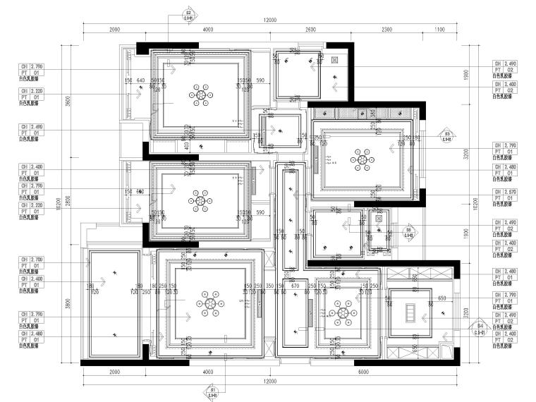 [江苏]115㎡现代两居室样板间设计施工图-天花布置图