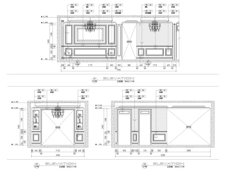 [江苏]115㎡现代两居室样板间设计施工图-客厅立面图