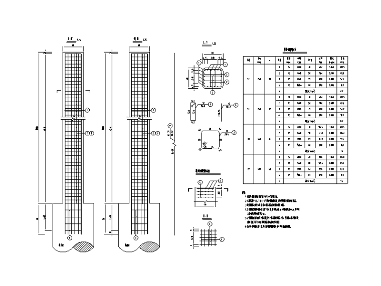 [重庆]大学城过街天桥施工设计图-梯道墩柱钢筋布置图