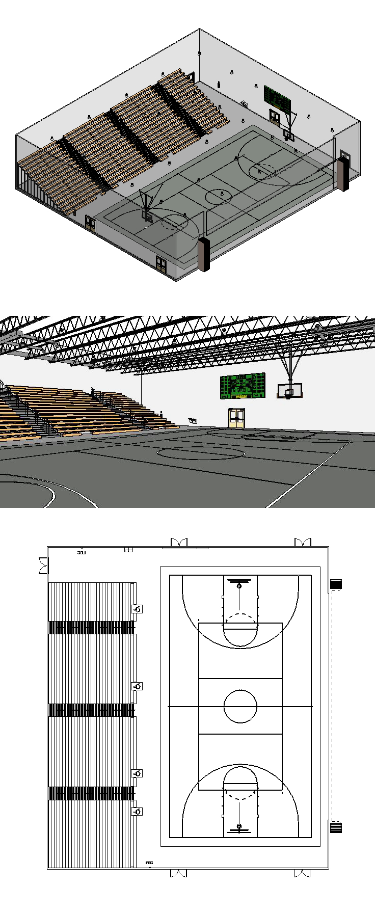 体育馆造价案例分析资料下载-学校体育馆（篮球、排球）-BIM案例模型