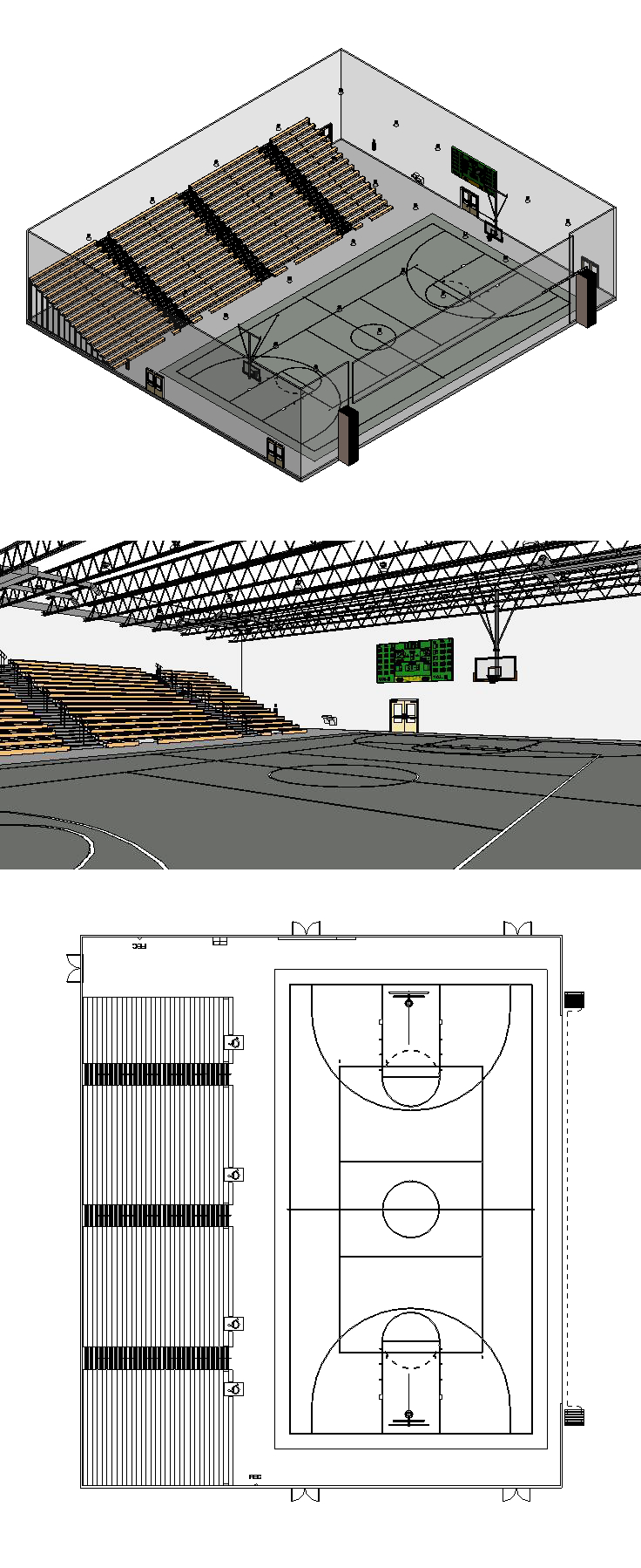 篮球馆的设计图资料下载-学校体育馆（篮球、排球）-BIM案例模型