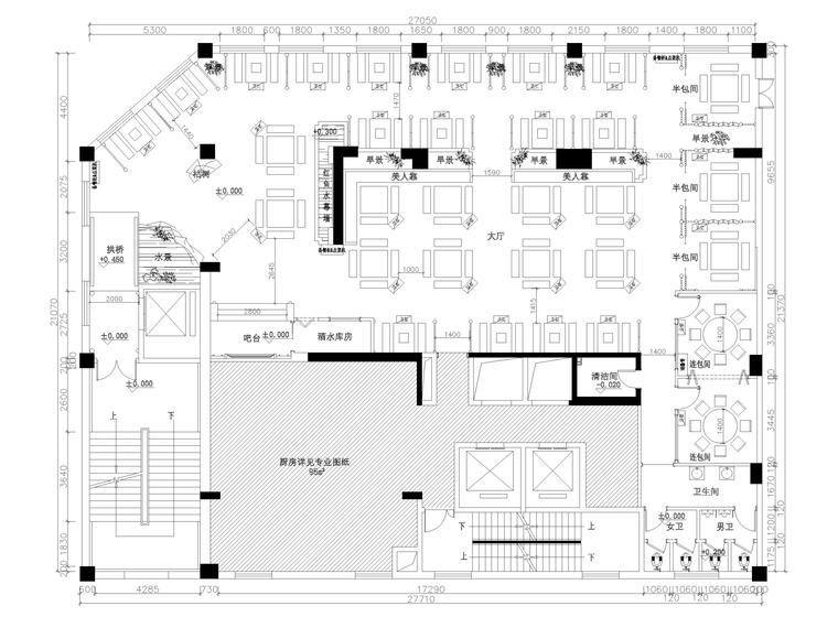 二层中式su资料下载-[甘肃]650㎡二层中式小龙坎火锅店施工图