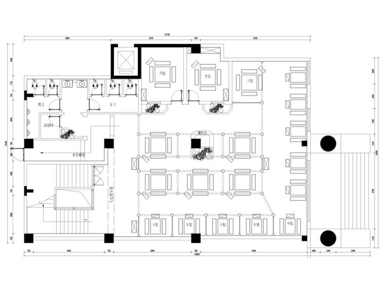 [江苏]670㎡二层中式小龙坎火锅店施工图-二层平面布置图