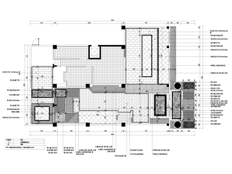 [江苏]670㎡二层中式小龙坎火锅店施工图-一层地面铺装图