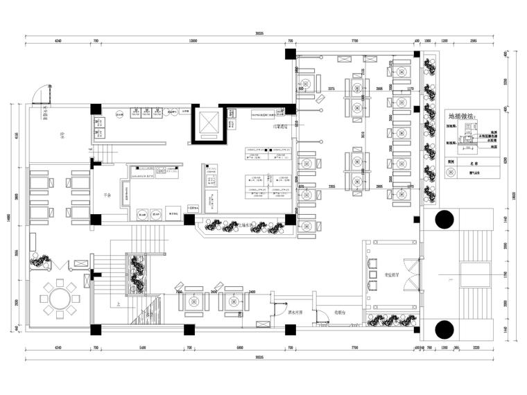 [江苏]670㎡二层中式小龙坎火锅店施工图-一层燃气&地插定位图