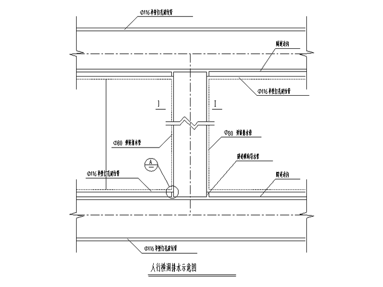 [重庆]高速复线连接道隧道工程施工图设计-人行横道排水示意图