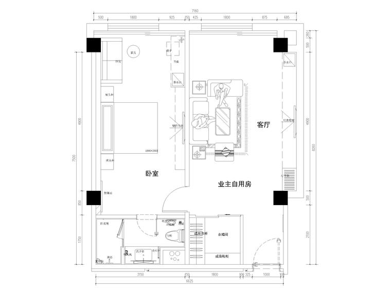 [河北]4350㎡星程商务酒店室内全套施工图-业主自用房平面图