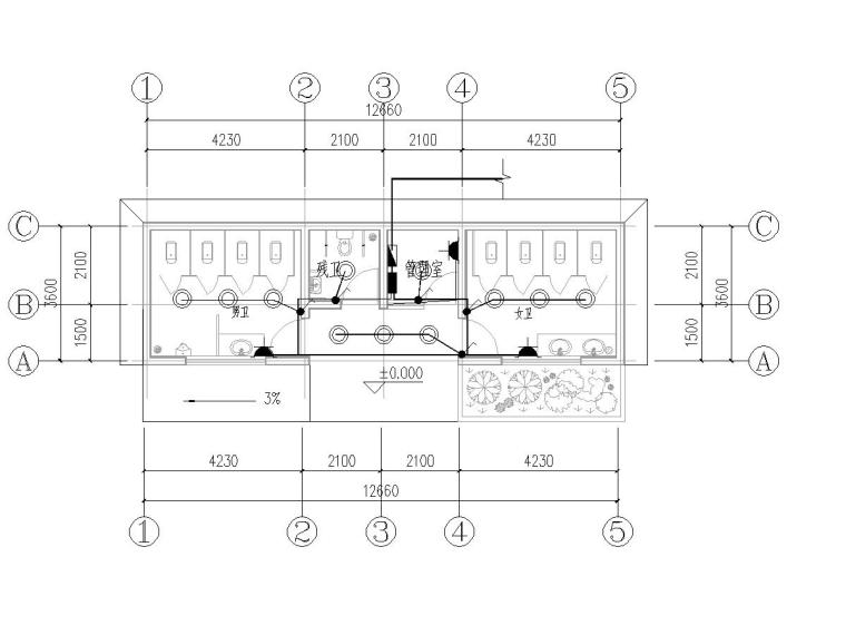 欧式商业建筑结构水电图纸资料下载-[贵州]某公共厕所预算图纸（建筑结构水电）