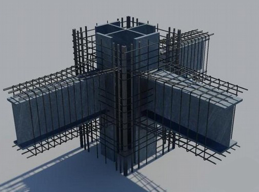 角柱十字型钢及钢梁节点钢筋绑扎bim模型