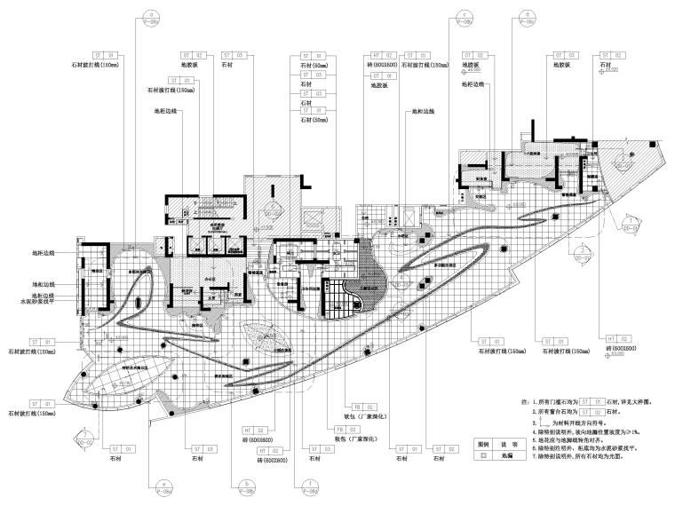 ​[海南]滨江海岸860㎡现代售楼处施工图-地面物料平面图