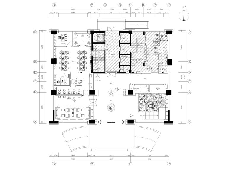 [江苏]​1500㎡禅意中式办公楼设计施工图-一层平面布置图