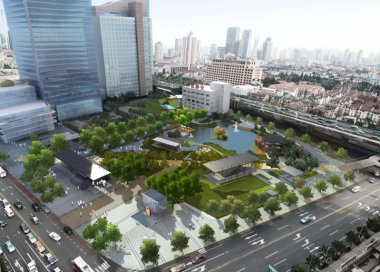 广场花坛景观资料下载-[上海]现代风格下沉式广场改造景观方案设计