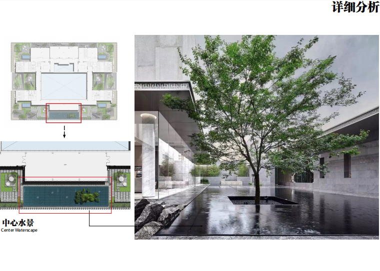 [湖北]某大楼新中式风屋顶花园景观方案-中心水景详细分析
